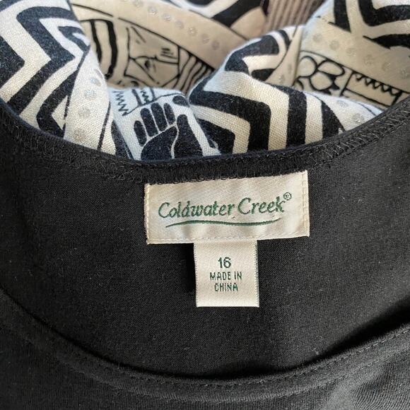 Coldwater Creek Dress Womens 16 Plus Black White Geometric Skirt Short Sleeve - Picture 2 of 10